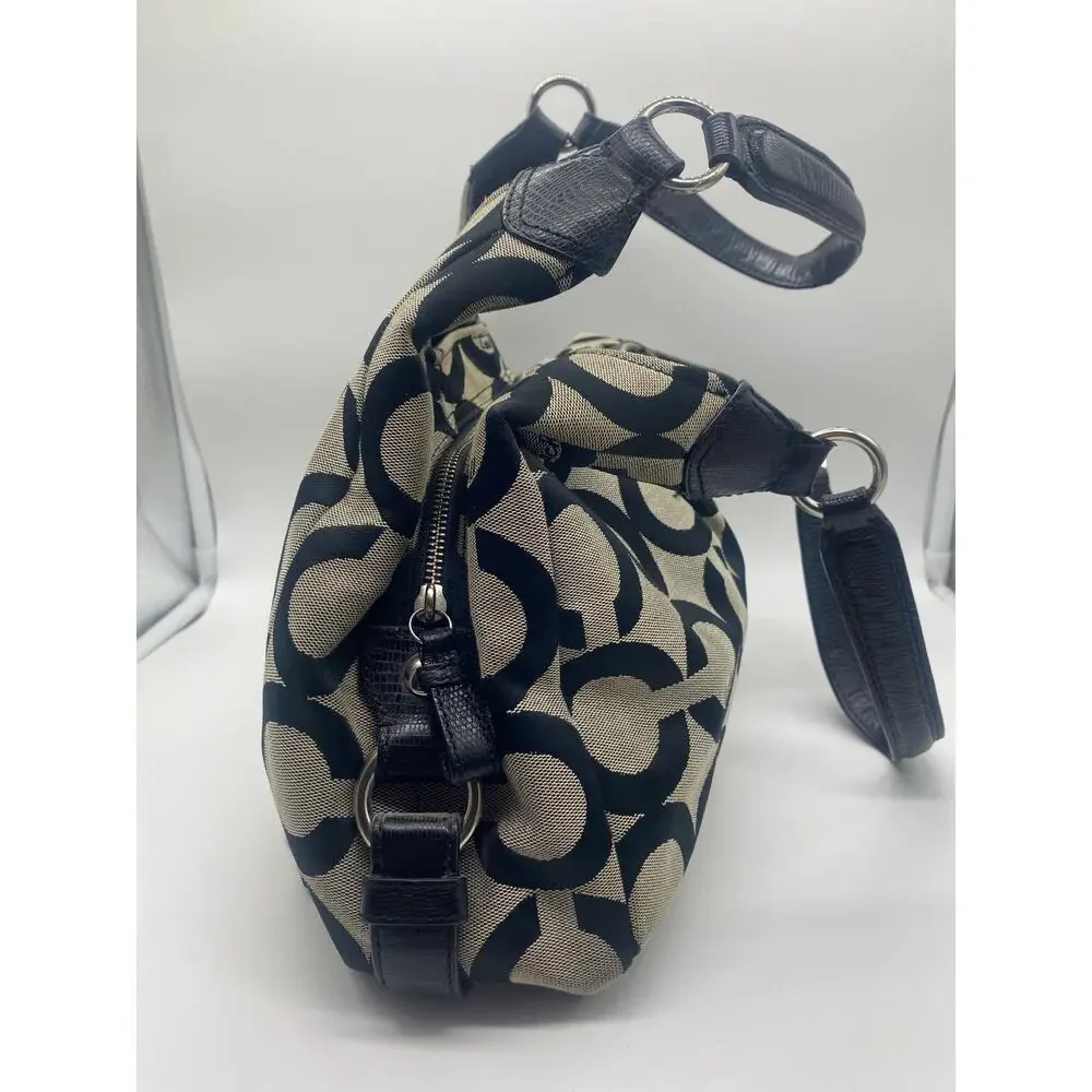 Coach Gray Black Madison Op Art Maggie Shoulder Bag Y2K Jacquard Leather Retro